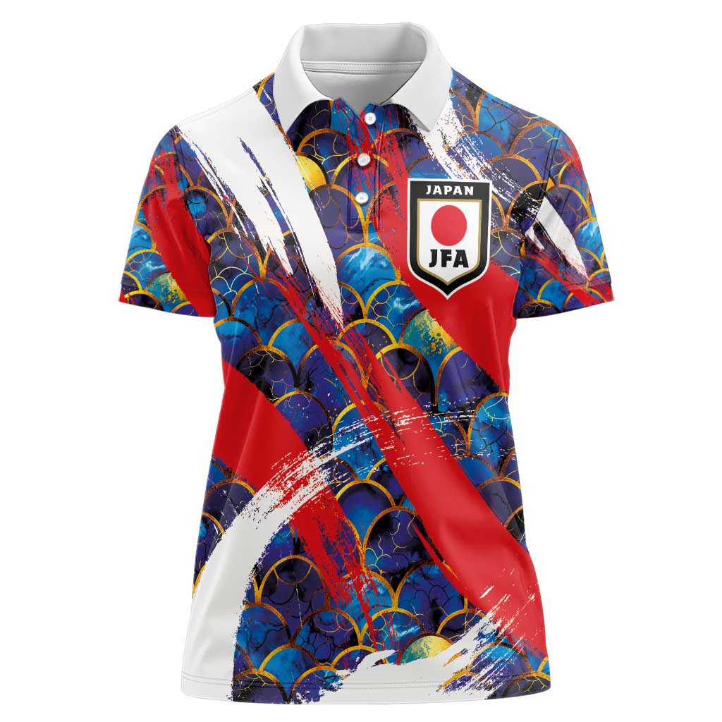 Custom Japan Football Women Polo Shirt Seigaiha and Brush Style
