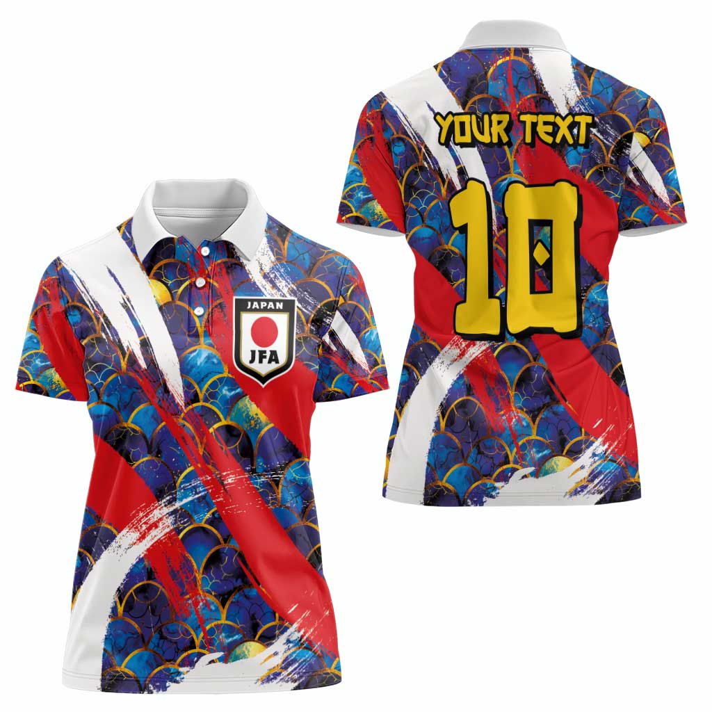 Custom Japan Football Women Polo Shirt Seigaiha and Brush Style