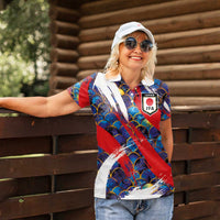 Custom Japan Football Women Polo Shirt Seigaiha and Brush Style