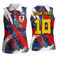 Custom Japan Football Women Sleeveless Polo Shirt Seigaiha and Brush Style