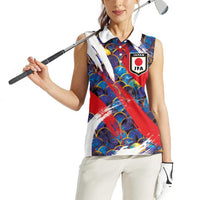 Custom Japan Football Women Sleeveless Polo Shirt Seigaiha and Brush Style