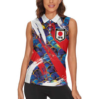 Custom Japan Football Women Sleeveless Polo Shirt Seigaiha and Brush Style