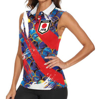 Custom Japan Football Women Sleeveless Polo Shirt Seigaiha and Brush Style