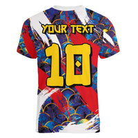 Custom Japan Football Women V-Neck T-Shirt Seigaiha and Brush Style