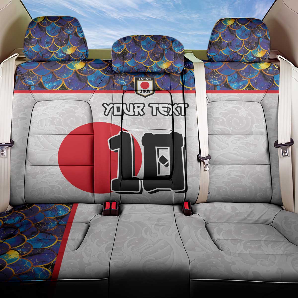 Custom Japan Football Back Car Seat Cover Seigaiha and Sun