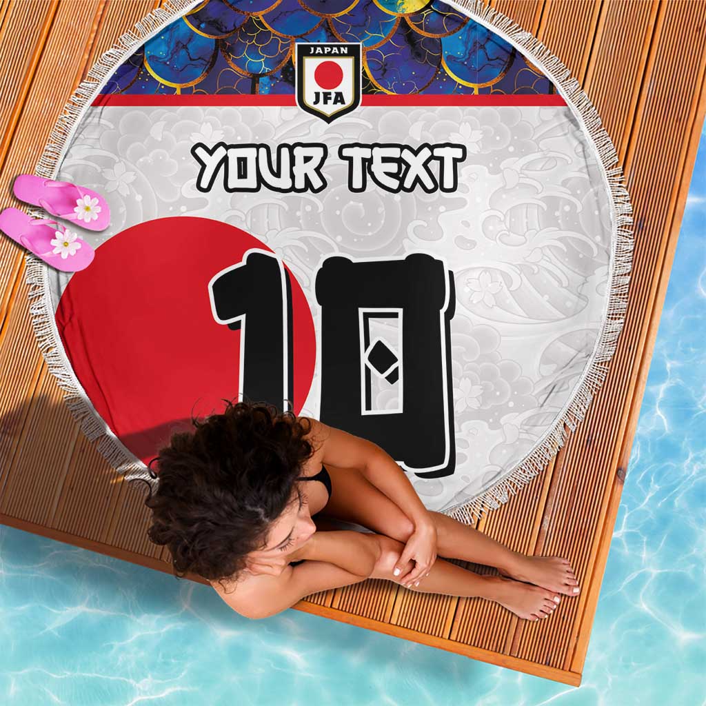 Custom Japan Football Beach Blanket Seigaiha and Sun