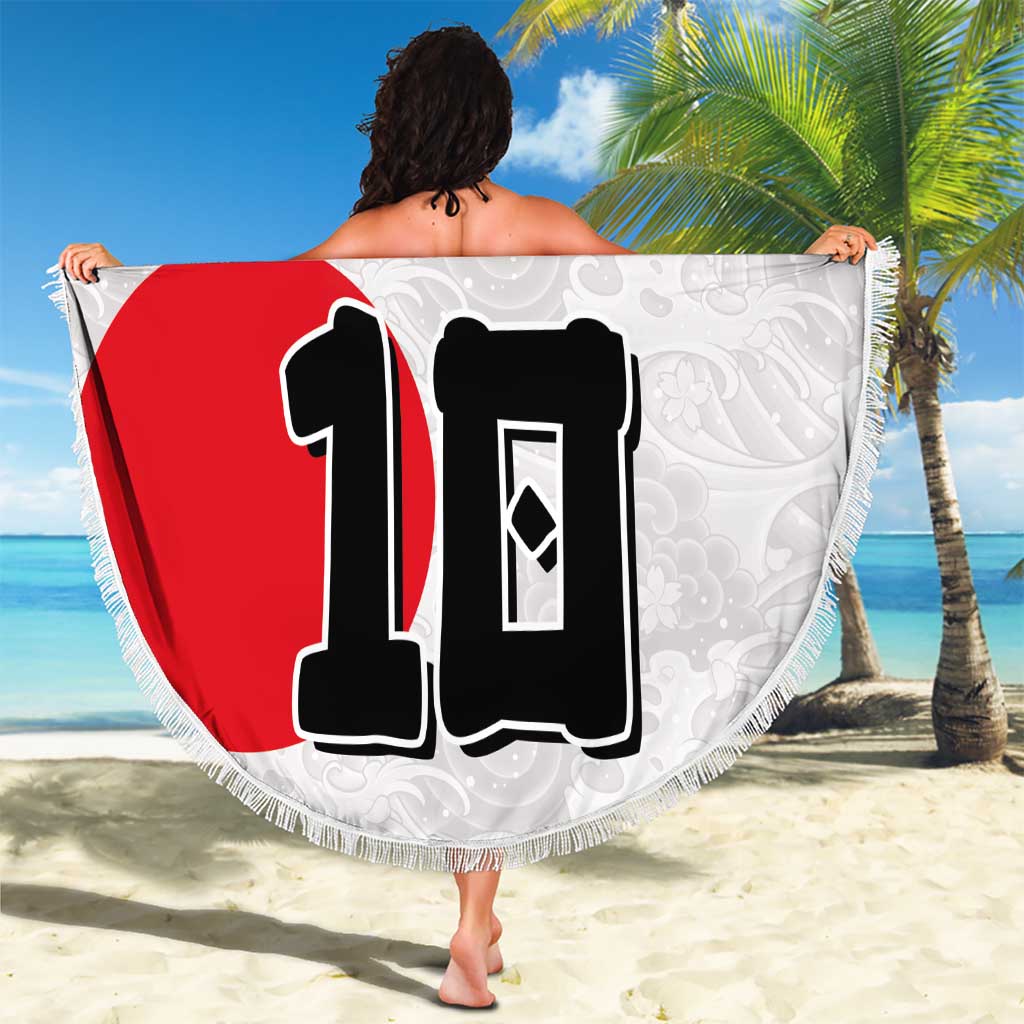Custom Japan Football Beach Blanket Seigaiha and Sun