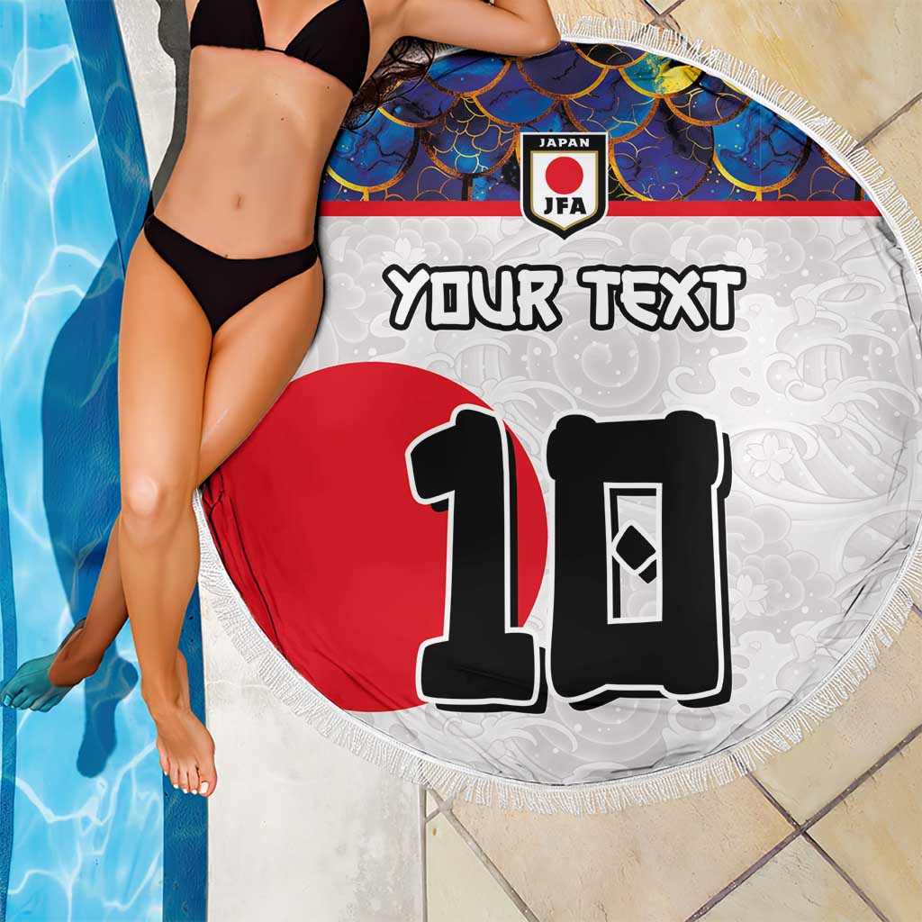 Custom Japan Football Beach Blanket Seigaiha and Sun