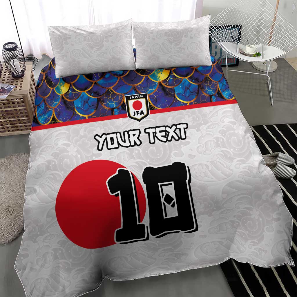 Custom Japan Football Bedding Set Seigaiha and Sun