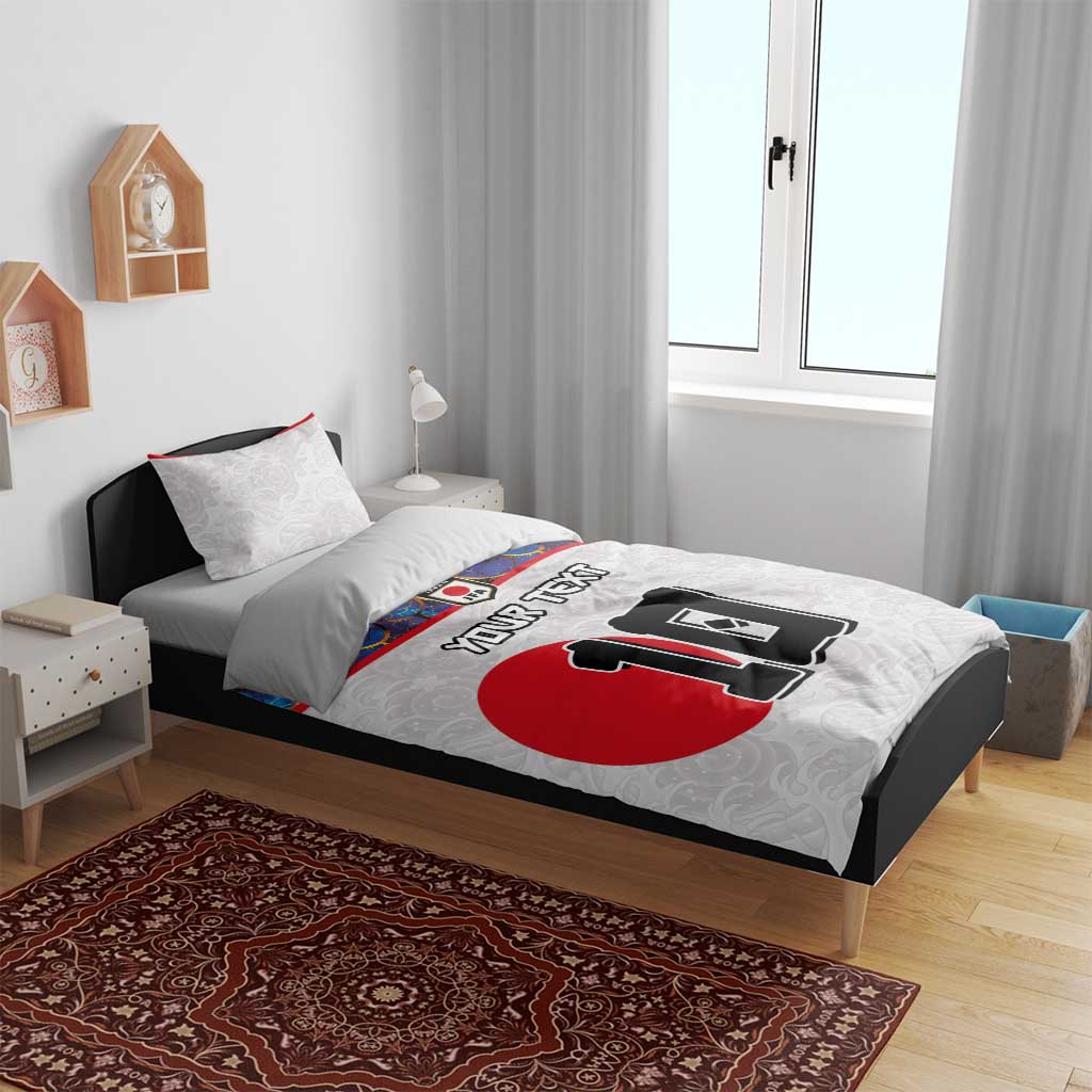 Custom Japan Football Bedding Set Seigaiha and Sun