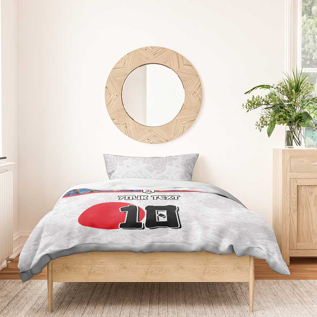 Custom Japan Football Bedding Set Seigaiha and Sun
