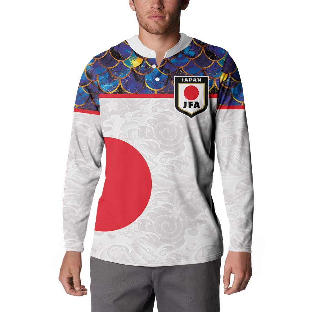 Custom Japan Football Button Sweatshirt Seigaiha and Sun