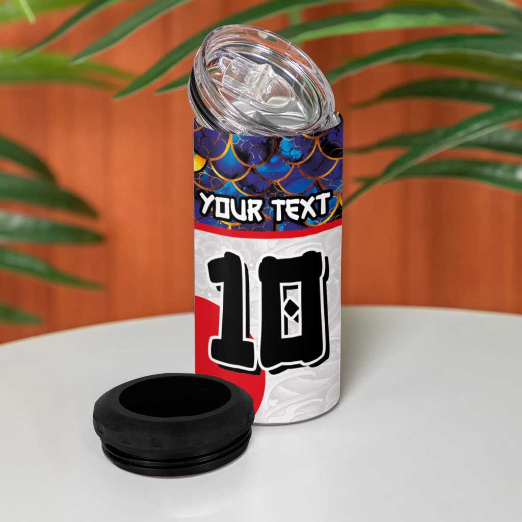 Custom Japan Football 4 in 1 Can Cooler Tumbler Seigaiha and Sun