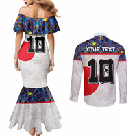 Custom Japan Football Couples Matching Mermaid Dress and Long Sleeve Button Shirt Seigaiha and Sun