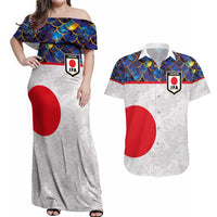 Custom Japan Football Couples Matching Off Shoulder Maxi Dress and Hawaiian Shirt Seigaiha and Sun