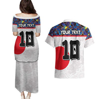Custom Japan Football Couples Matching Puletasi and Hawaiian Shirt Seigaiha and Sun
