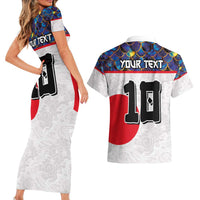 Custom Japan Football Couples Matching Short Sleeve Bodycon Dress and Hawaiian Shirt Seigaiha and Sun