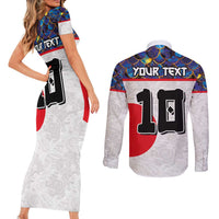 Custom Japan Football Couples Matching Short Sleeve Bodycon Dress and Long Sleeve Button Shirt Seigaiha and Sun