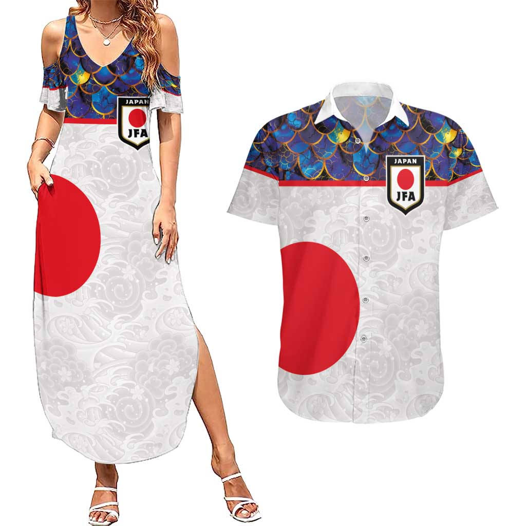 Custom Japan Football Couples Matching Summer Maxi Dress and Hawaiian Shirt Seigaiha and Sun