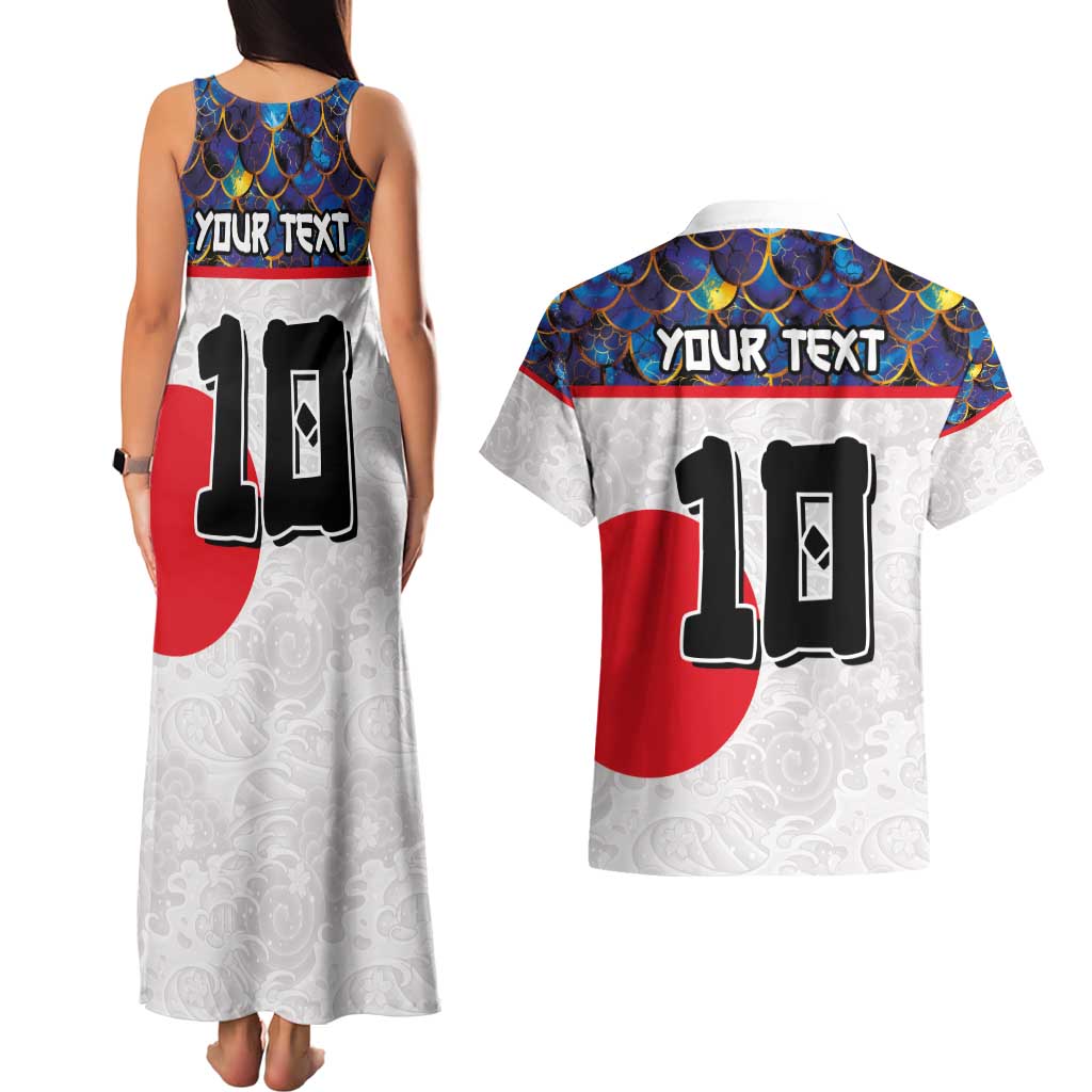 Custom Japan Football Couples Matching Tank Maxi Dress and Hawaiian Shirt Seigaiha and Sun
