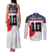 Custom Japan Football Couples Matching Tank Maxi Dress and Long Sleeve Button Shirt Seigaiha and Sun