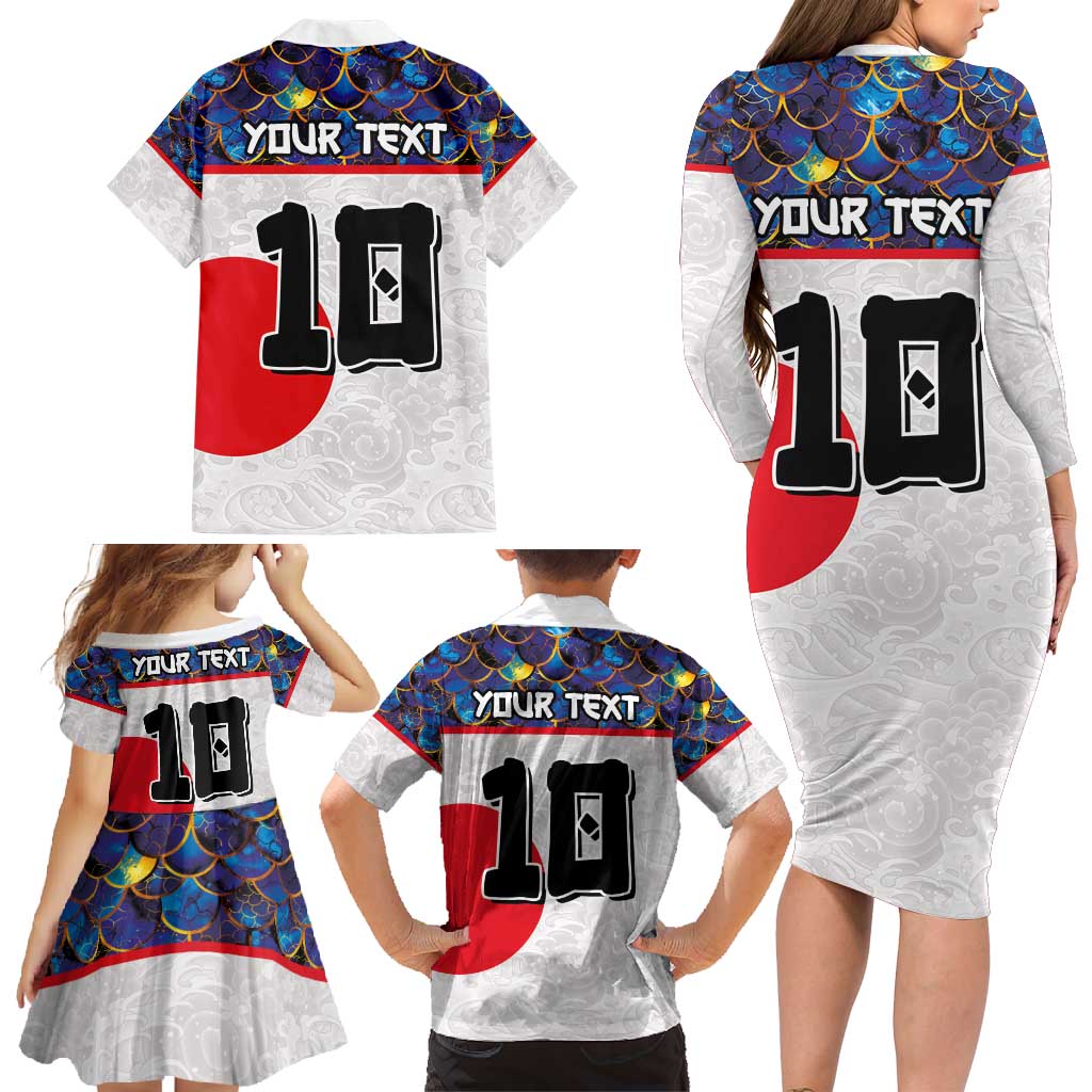 Custom Japan Football Family Matching Long Sleeve Bodycon Dress and Hawaiian Shirt Seigaiha and Sun