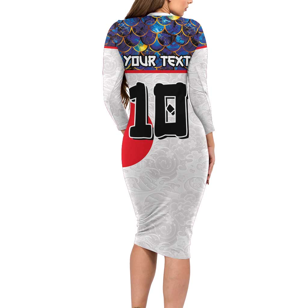 Custom Japan Football Family Matching Long Sleeve Bodycon Dress and Hawaiian Shirt Seigaiha and Sun