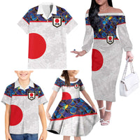 Custom Japan Football Family Matching Off The Shoulder Long Sleeve Dress and Hawaiian Shirt Seigaiha and Sun