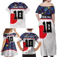 Custom Japan Football Family Matching Off Shoulder Maxi Dress and Hawaiian Shirt Seigaiha and Sun