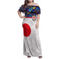 Custom Japan Football Family Matching Off Shoulder Maxi Dress and Hawaiian Shirt Seigaiha and Sun