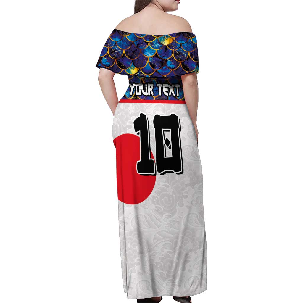 Custom Japan Football Family Matching Off Shoulder Maxi Dress and Hawaiian Shirt Seigaiha and Sun