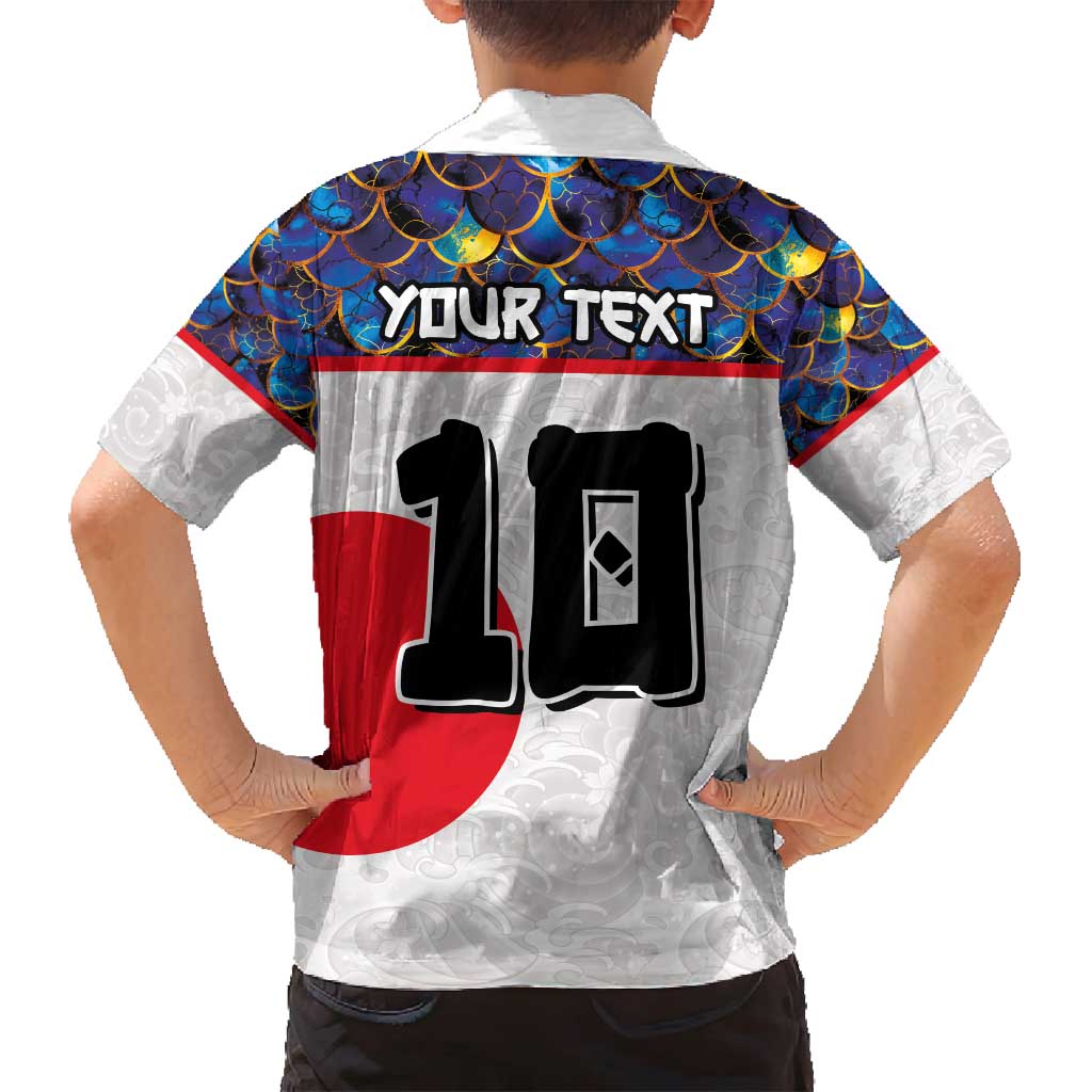 Custom Japan Football Family Matching Off Shoulder Short Dress and Hawaiian Shirt Seigaiha and Sun