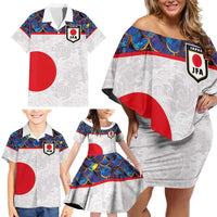 Custom Japan Football Family Matching Off Shoulder Short Dress and Hawaiian Shirt Seigaiha and Sun