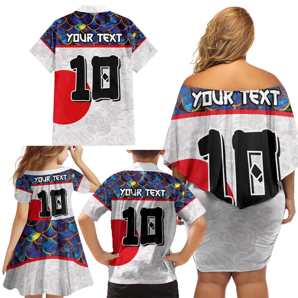 Custom Japan Football Family Matching Off Shoulder Short Dress and Hawaiian Shirt Seigaiha and Sun