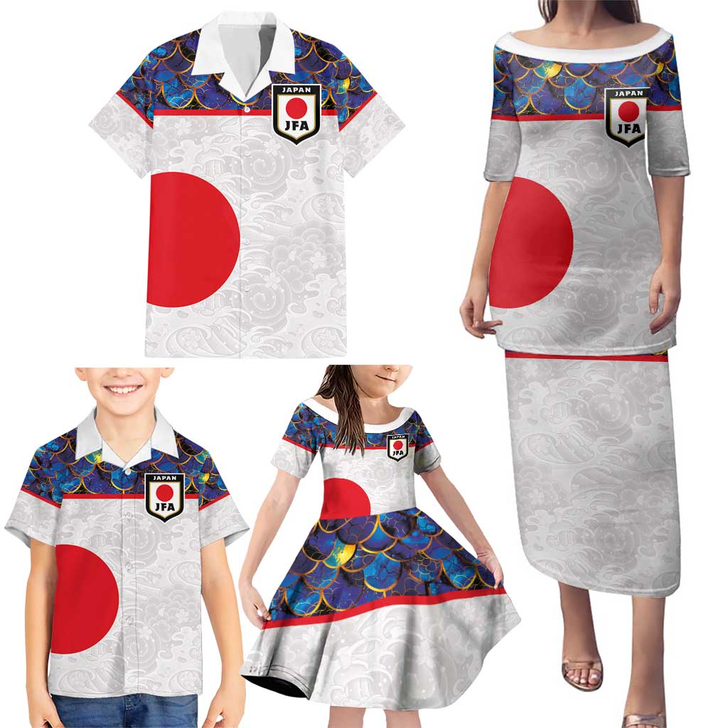 Custom Japan Football Family Matching Puletasi and Hawaiian Shirt Seigaiha and Sun