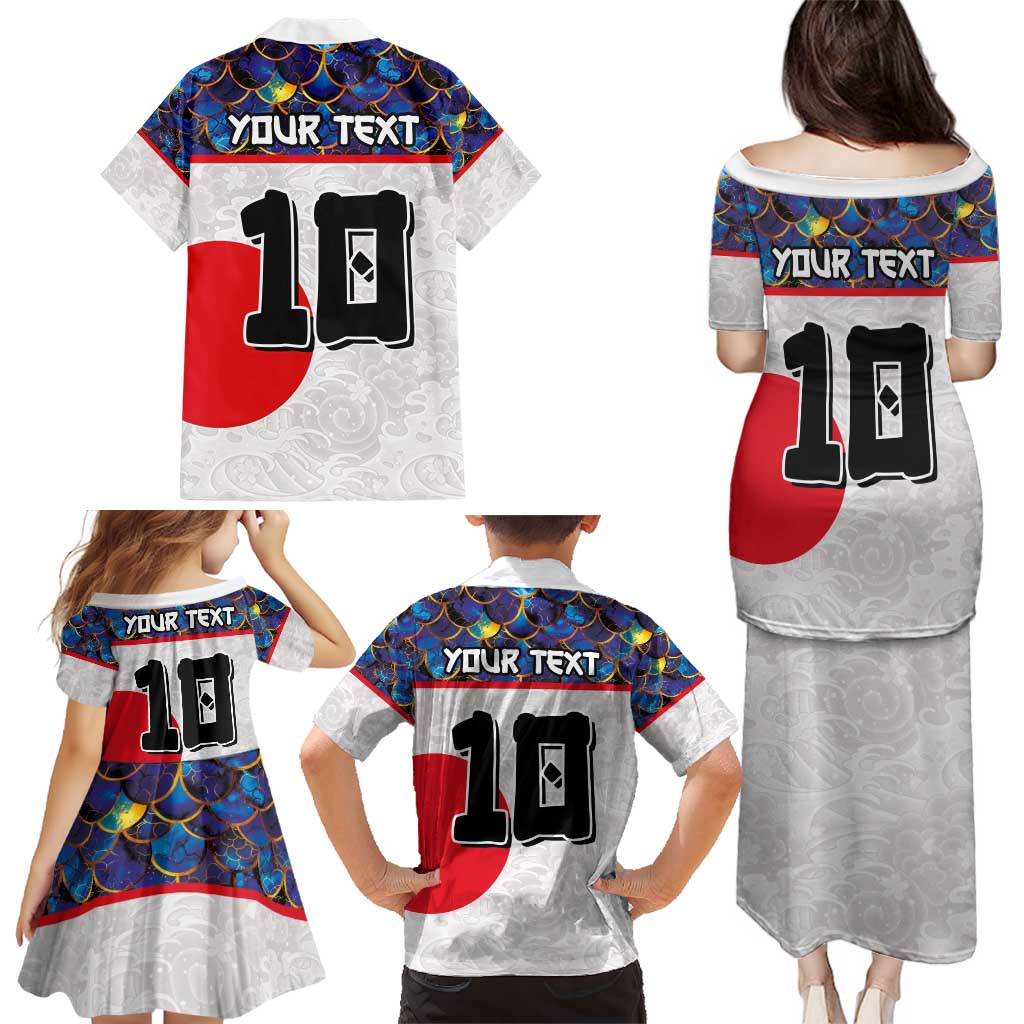 Custom Japan Football Family Matching Puletasi and Hawaiian Shirt Seigaiha and Sun