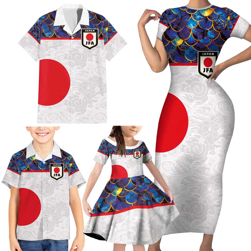 Custom Japan Football Family Matching Short Sleeve Bodycon Dress and Hawaiian Shirt Seigaiha and Sun