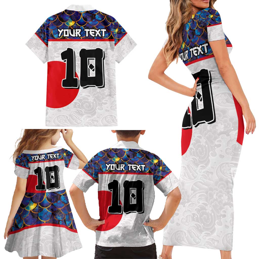 Custom Japan Football Family Matching Short Sleeve Bodycon Dress and Hawaiian Shirt Seigaiha and Sun