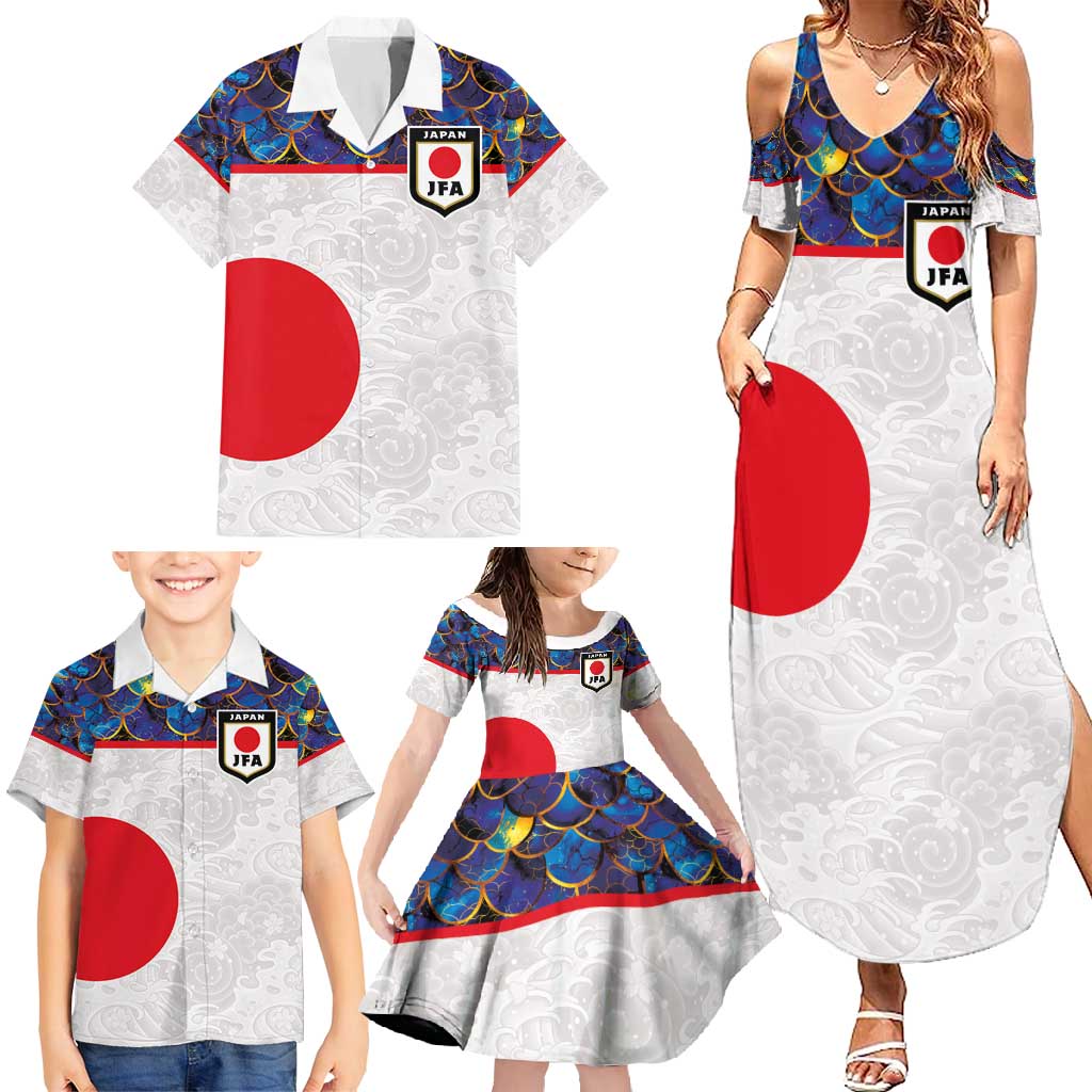 Custom Japan Football Family Matching Summer Maxi Dress and Hawaiian Shirt Seigaiha and Sun