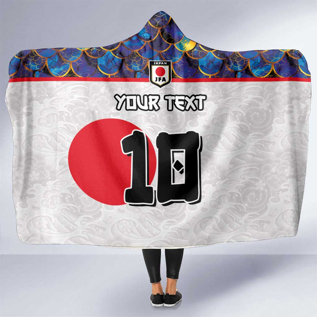 Custom Japan Football Hooded Blanket Seigaiha and Sun