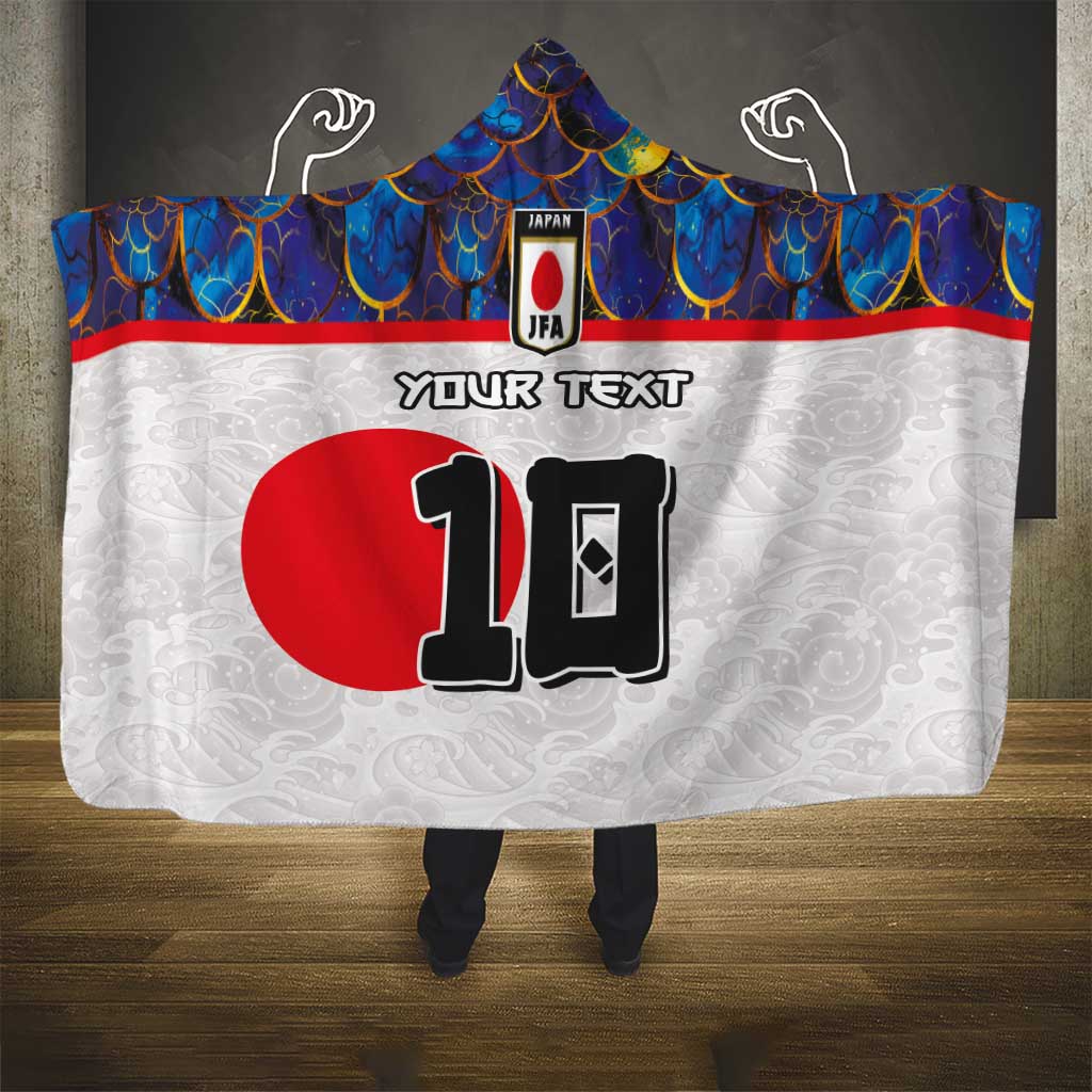 Custom Japan Football Hooded Blanket Seigaiha and Sun