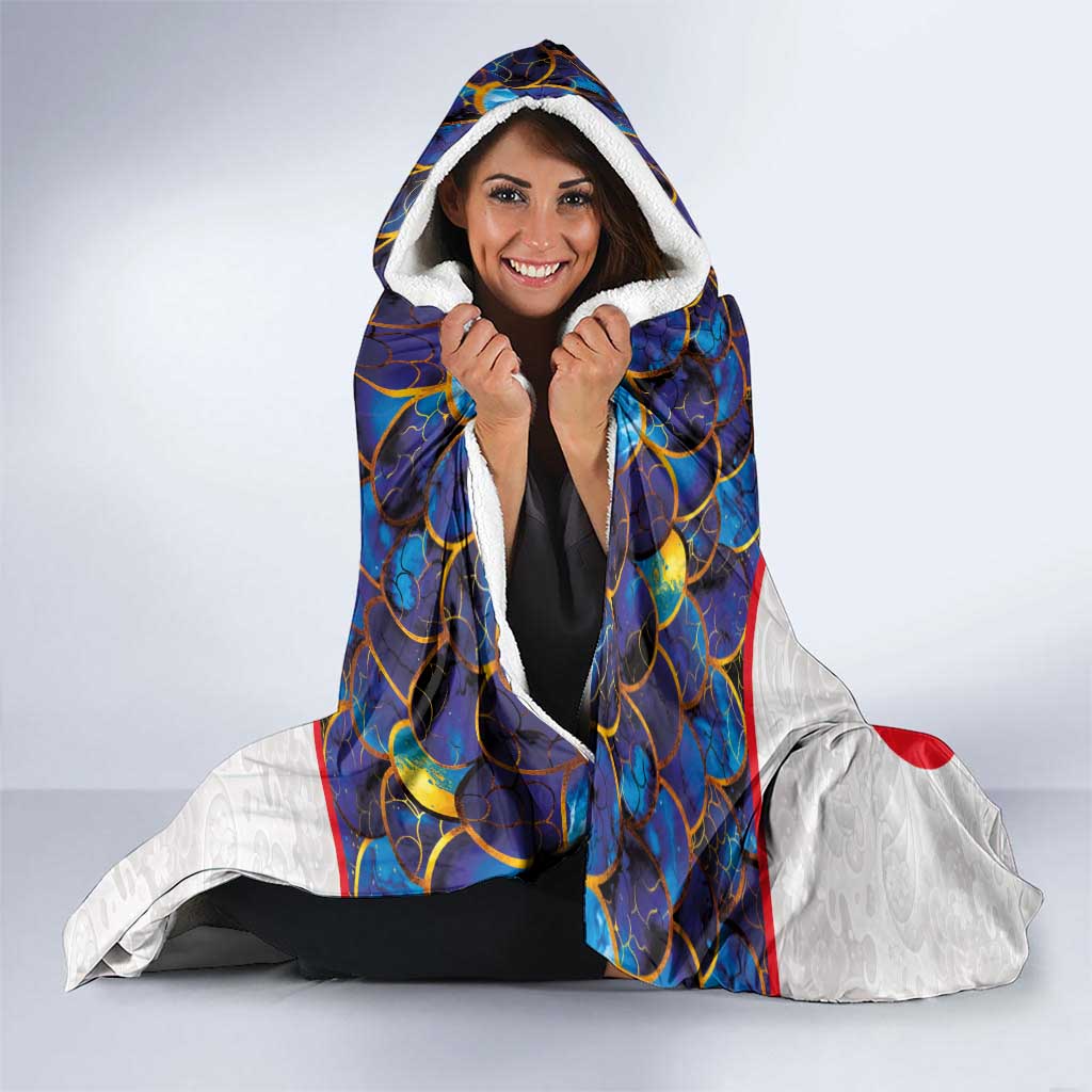 Custom Japan Football Hooded Blanket Seigaiha and Sun