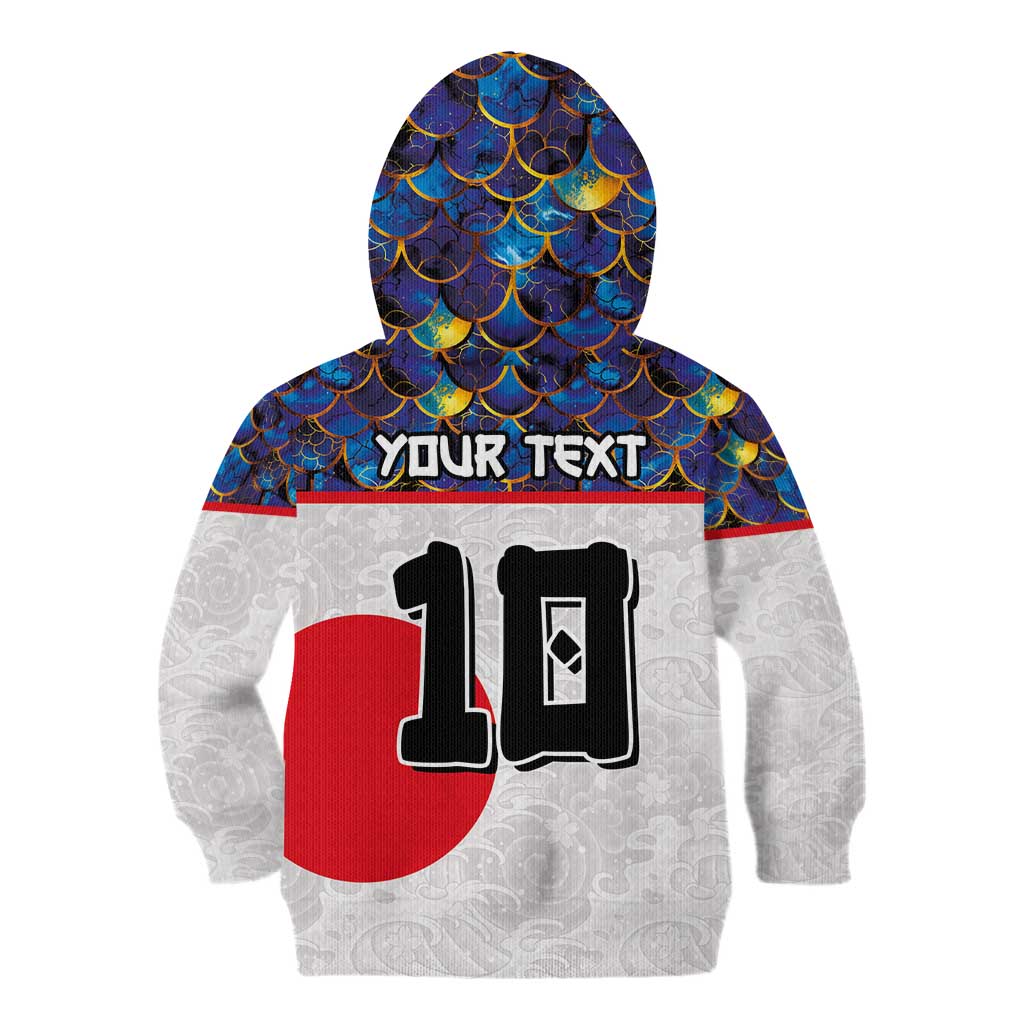 Custom Japan Football Kid Hoodie Seigaiha and Sun