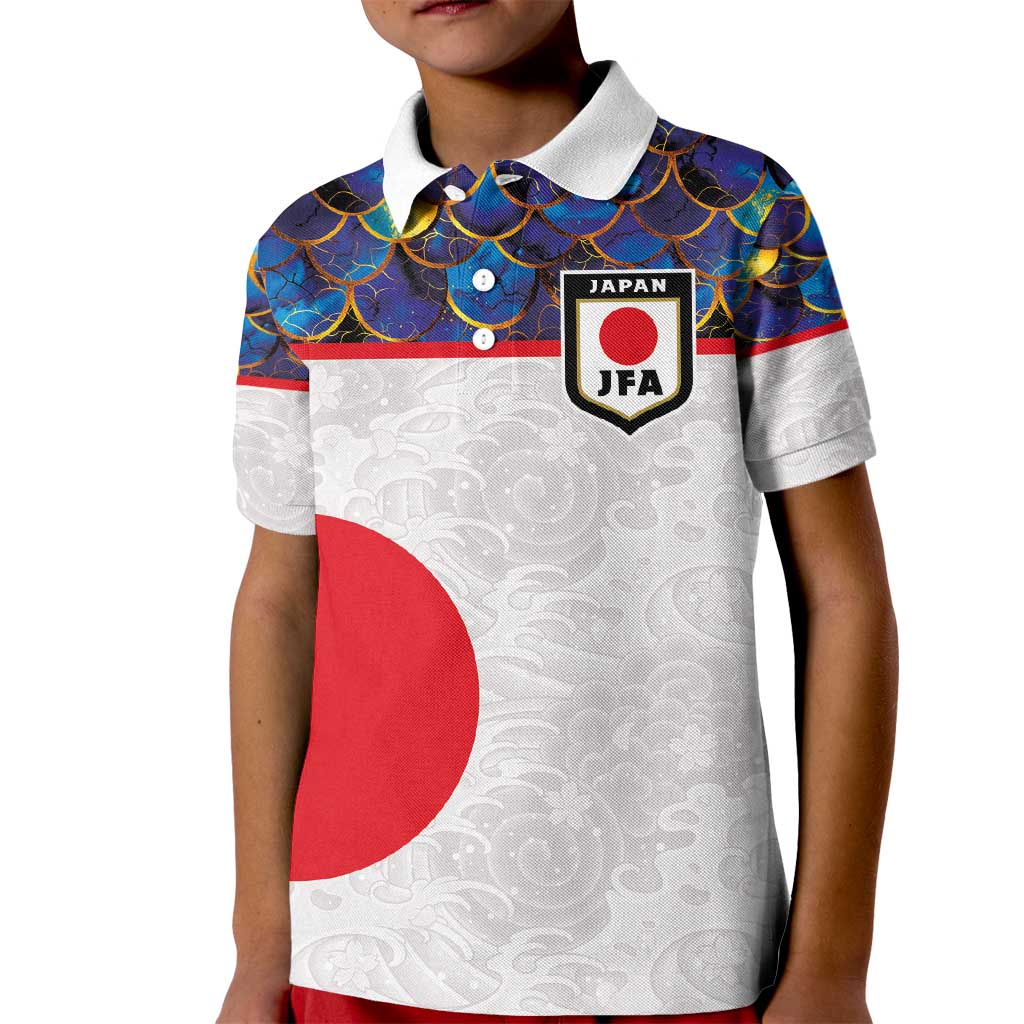 Custom Japan Football Kid Polo Shirt Seigaiha and Sun