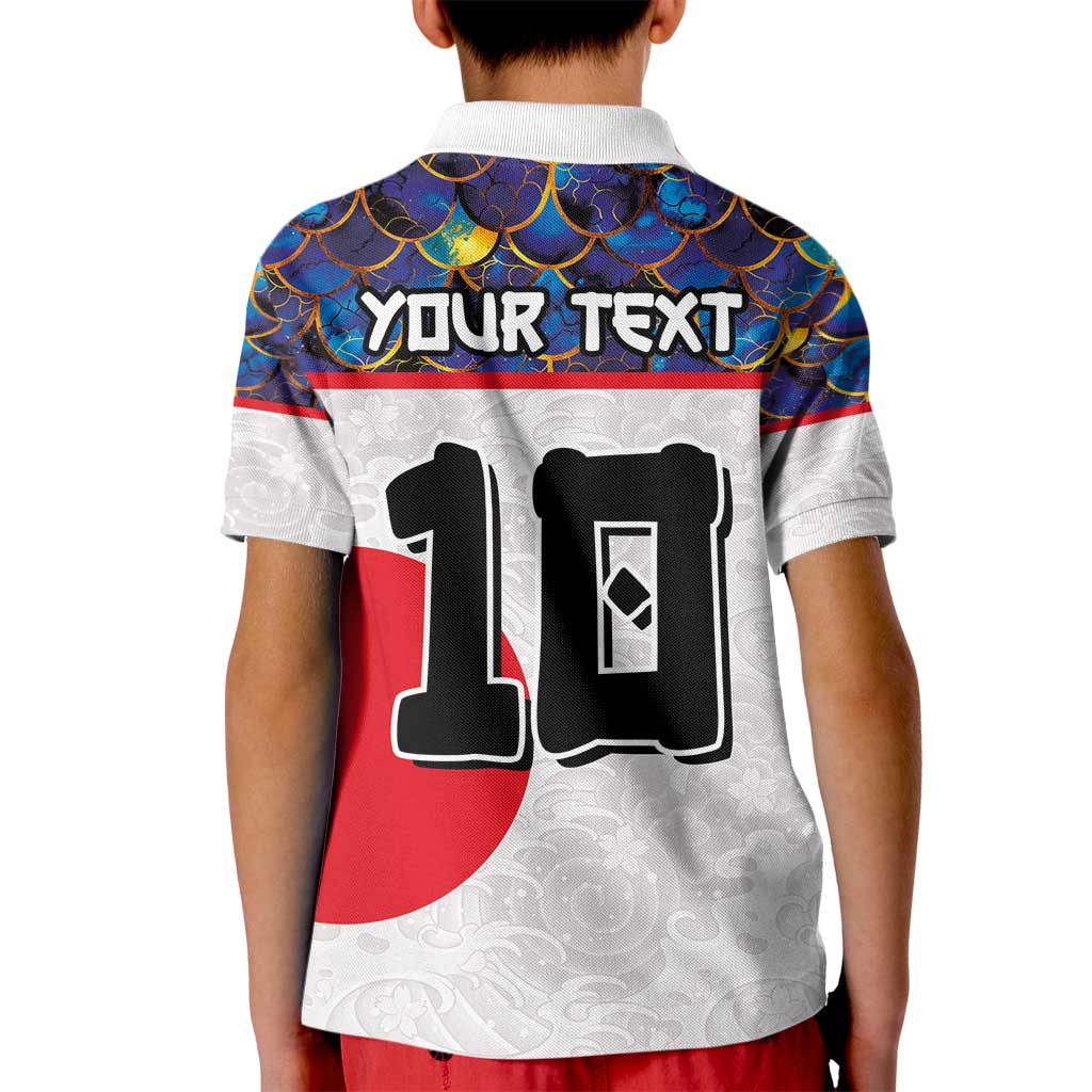 Custom Japan Football Kid Polo Shirt Seigaiha and Sun