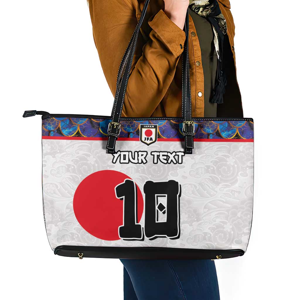 Custom Japan Football Leather Tote Bag Seigaiha and Sun