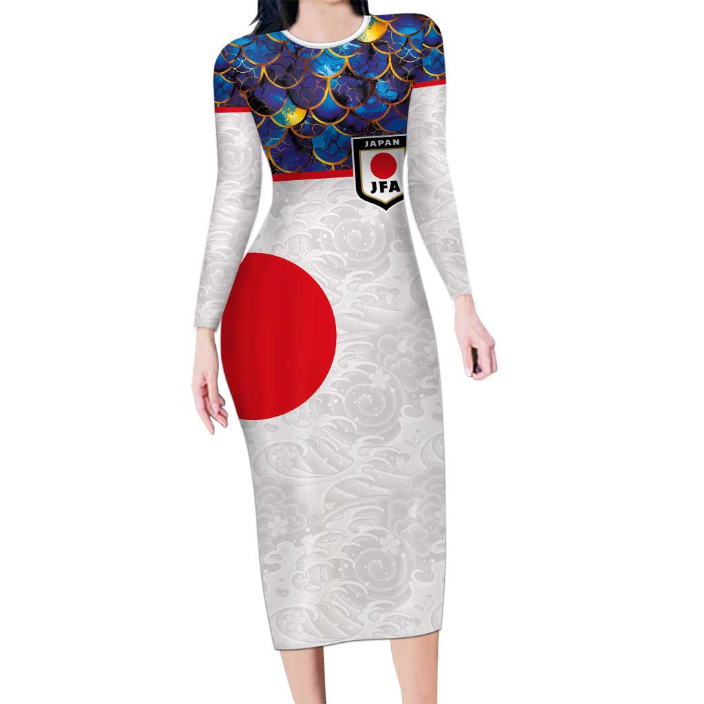 Custom Japan Football Long Sleeve Bodycon Dress Seigaiha and Sun