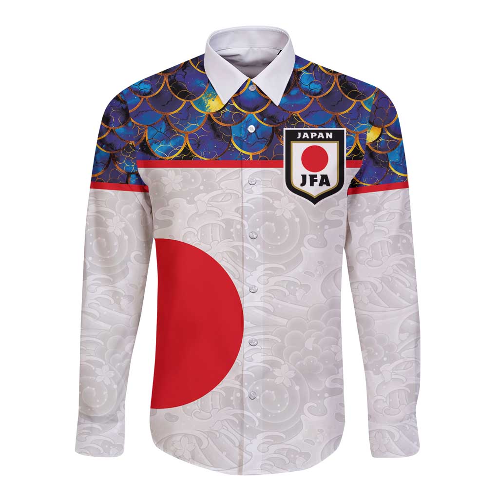 Custom Japan Football Long Sleeve Button Shirt Seigaiha and Sun