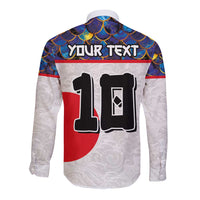 Custom Japan Football Long Sleeve Button Shirt Seigaiha and Sun