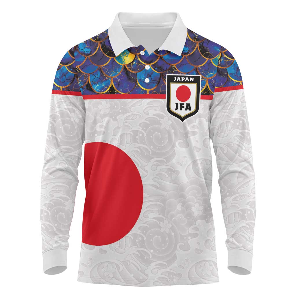 Custom Japan Football Long Sleeve Polo Shirt Seigaiha and Sun